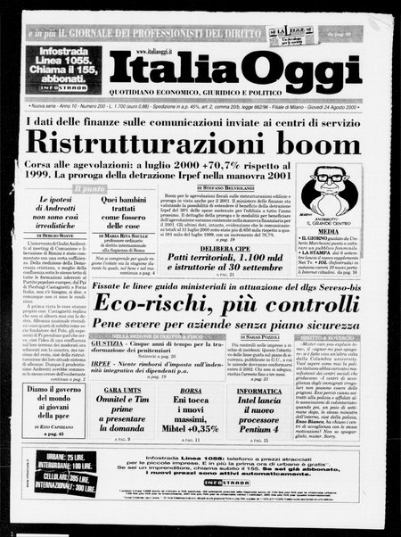 Italia oggi : quotidiano di economia finanza e politica